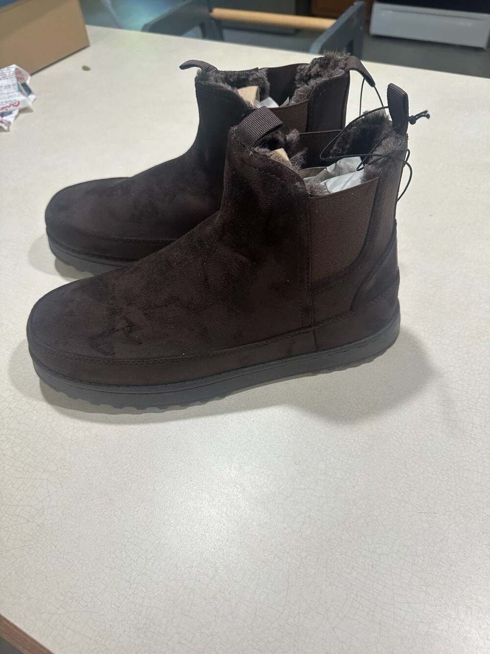 NWT White Mountain Faux Fur Lined Chelsea Boots Dark Brown Size 11
